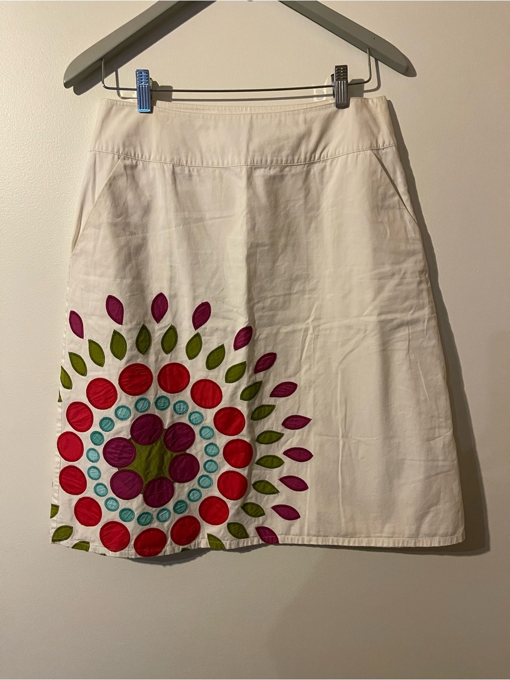 Boden Off White Floral Applique Cotton A-Line Skirt 12 L 8
